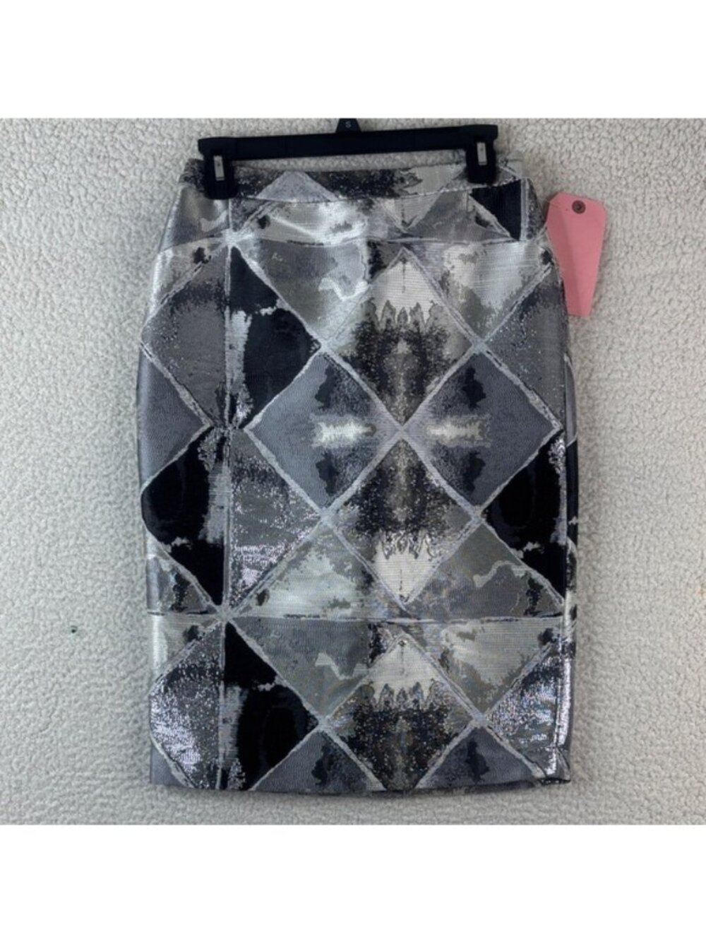 Calvin Klein Womens Silver Black Metallic Diamond Jacquard Pencil Skirt Size 2